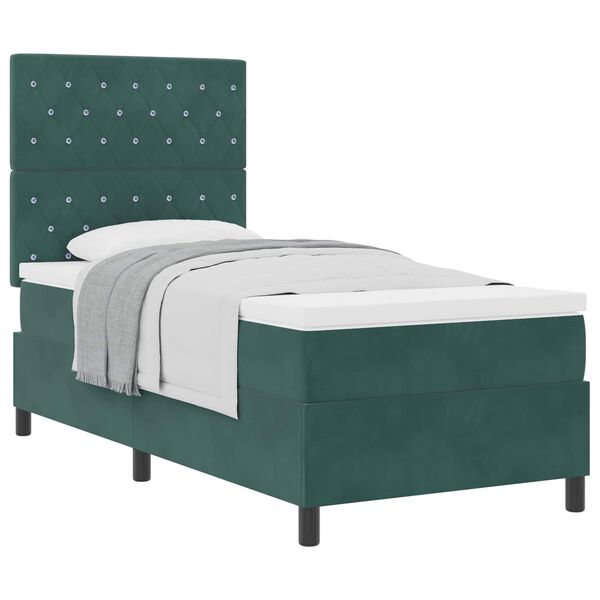 vidaXL Cama Box com colch&atilde;o Verde Escuro 100 x 200 cm tecido