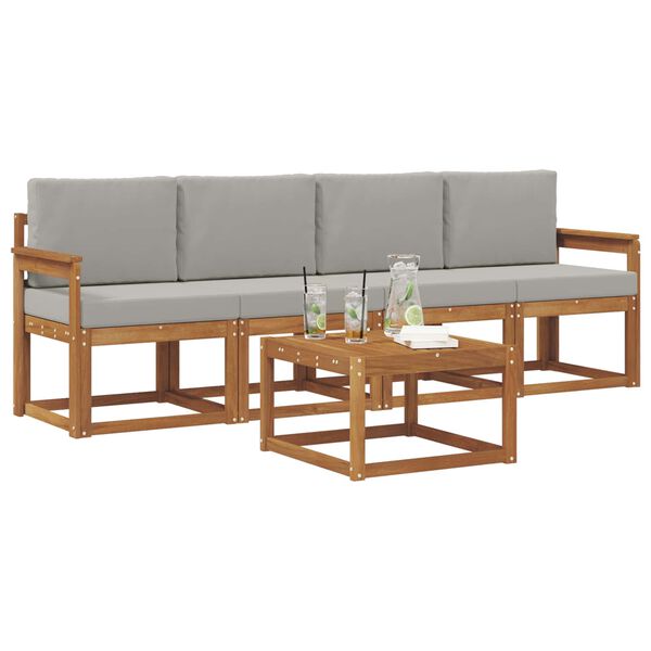vidaXL Conjunto de Sof&aacute;s para Exterior 5 pcs Cinza Natural e Claro