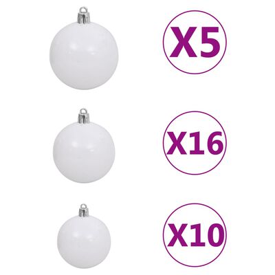 vidaXL Conj. de bolas de natal 120 pcs + pico e 300 LEDs branco/cinza