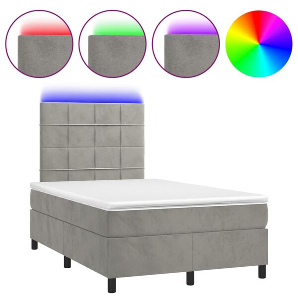 vidaXL Cama box spring colch&atilde;o LED 120x190 cm couro artif. cinza-claro