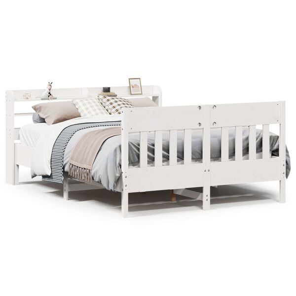 vidaXL Cama sem colch&atilde;o 135x190 cm madeira de pinho maci&ccedil;a branco