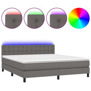 vidaXL Cama box spring c/ colch&atilde;o/LED 180x200cm couro artificial cinza