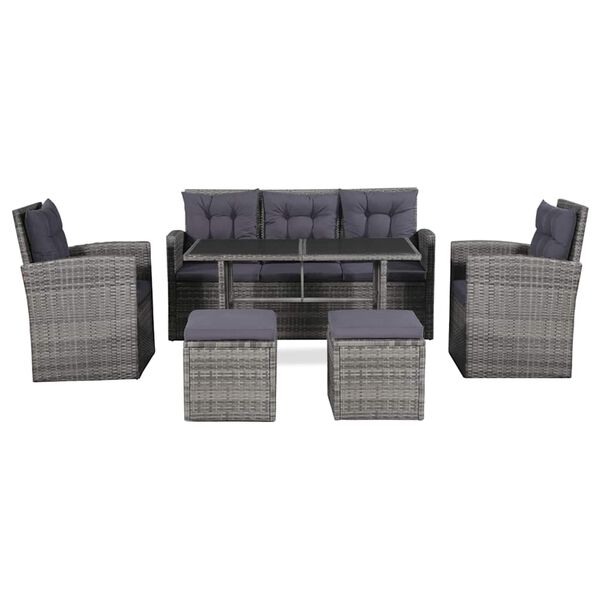 vidaXL 6 pcs conjunto lounge de jardim c/ almofad&otilde;es vime PE cinzento