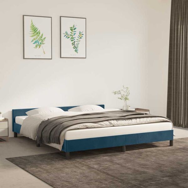 vidaXL Estrutura de cama sem colch&atilde;o 160x200 cm veludo azul-escuro