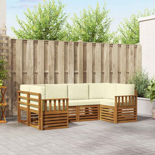 vidaXL Conjunto de Sof&aacute; Sectional com almofada 6 pcs Natural e Creme