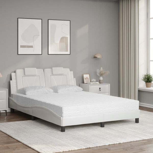 vidaXL Cama Viana com colch&atilde;o 120x200 cm couro artificial branco