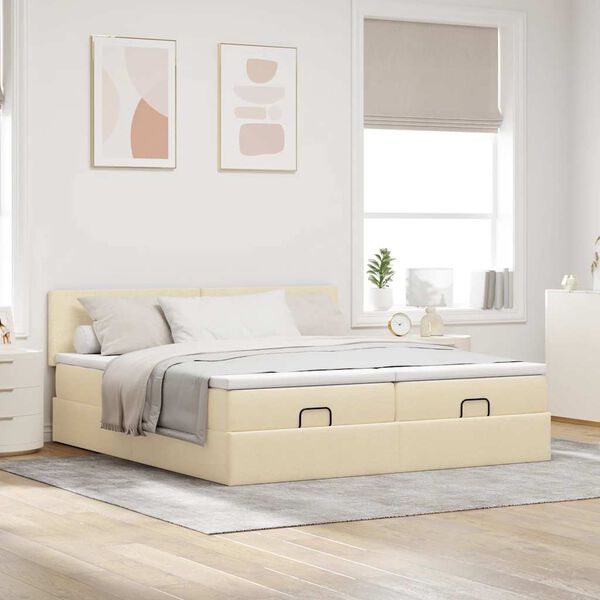 vidaXL Estrutura de cama otomana com colch&otilde;es tecido creme 200x200cm