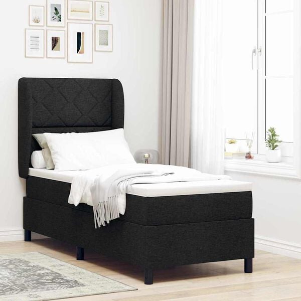 vidaXL Cama Box com colch&atilde;o com cabeceira Preto 80 x 200 cm tecido