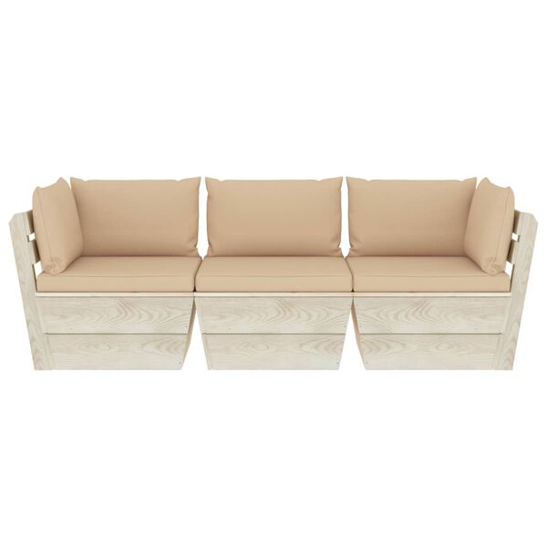 vidaXL Sof&aacute; paletes 3 lugares p/ jardim c/ almofad&otilde;es madeira de abeto