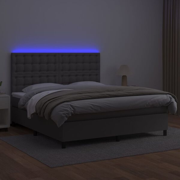 vidaXL Cama box spring c/ colch&atilde;o/LED 160x200cm couro artificial cinza