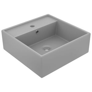 vidaXL Lavat&oacute;rio luxuoso quadrado 41x41 cm cer&acirc;mica cinza-claro mate