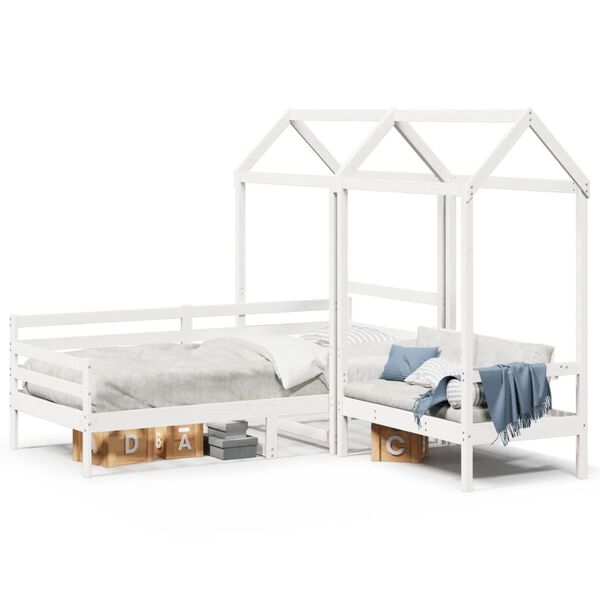 vidaXL Conj. sof&aacute;-cama e banco c/ telhado 80x200cm pinho maci&ccedil;o branco
