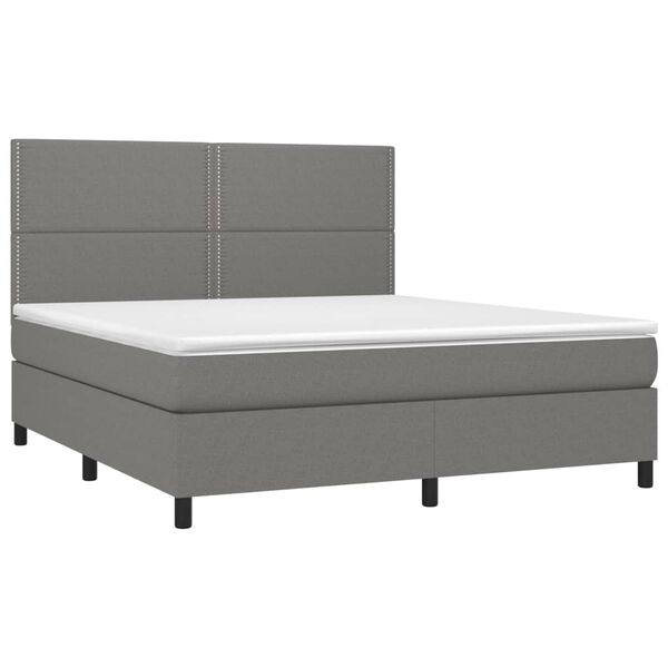 vidaXL Cama box spring c/ colch&atilde;o e LED 160x200 cm tecido cinza-escuro