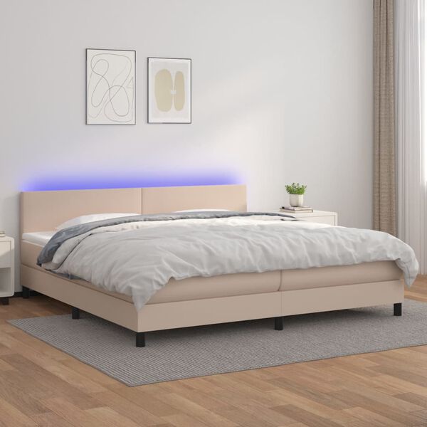 vidaXL Cama box spring c/colch&atilde;o/LED 200x200cm couro artif. cappuccino