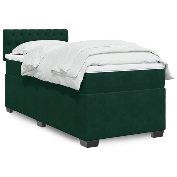 vidaXL Cama com molas/colch&atilde;o 90x190 cm veludo verde-escuro