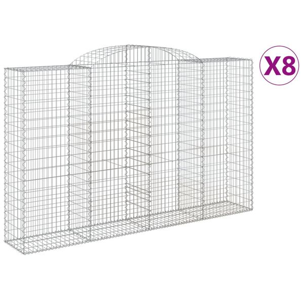 vidaXL Cestos gabi&atilde;o arqueados 8pcs 300x50x180/200cm ferro galvanizado