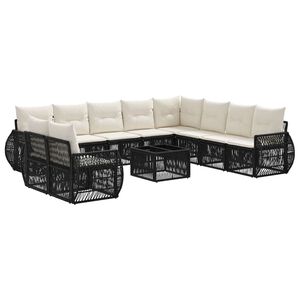 vidaXL Conjunto de Sof&aacute; de Jardim 11 pcs Preto e Branco Creme vime PE