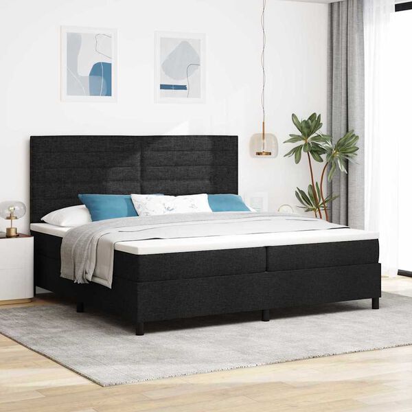 vidaXL Cama Box com colch&atilde;o com cabeceira Preto 200 x 200 cm tecido