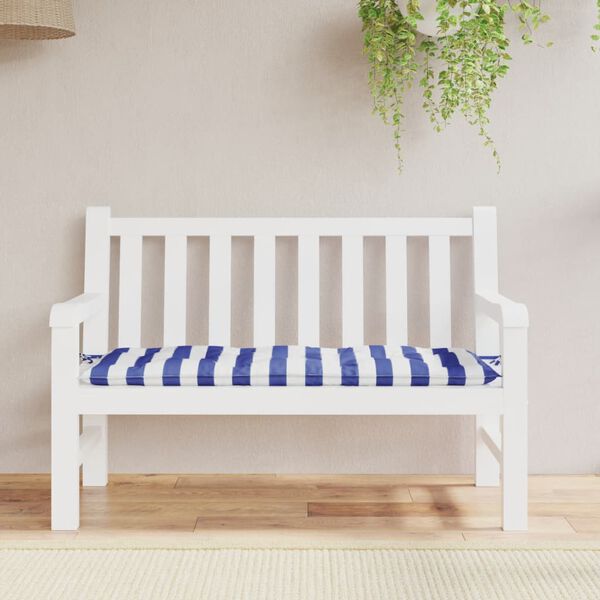 vidaXL Almofadão p/ banco jardim 120x50x7 cm tecido riscas azul/branco