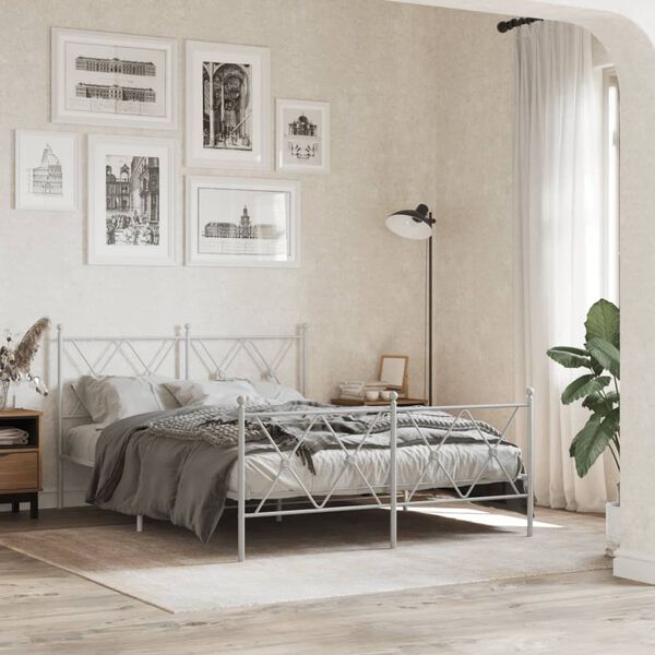 vidaXL Estrutura de cama com cabeceira e p&eacute;s 140x200 cm metal branco