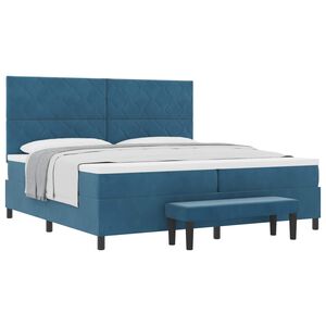 vidaXL Cama Box com colch&atilde;o Azul escuro 200 x 200 cm Veludo