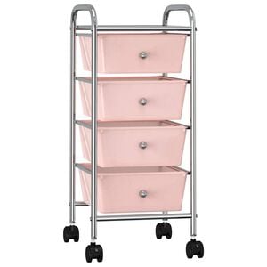 vidaXL Carrinho de arruma&ccedil;&atilde;o m&oacute;vel com 4 gavetas pl&aacute;stico rosa