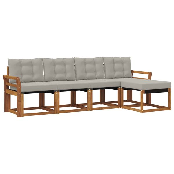 vidaXL Conjunto de Sof&aacute;s para Exterior 5 pcs Cinza Natural e Claro