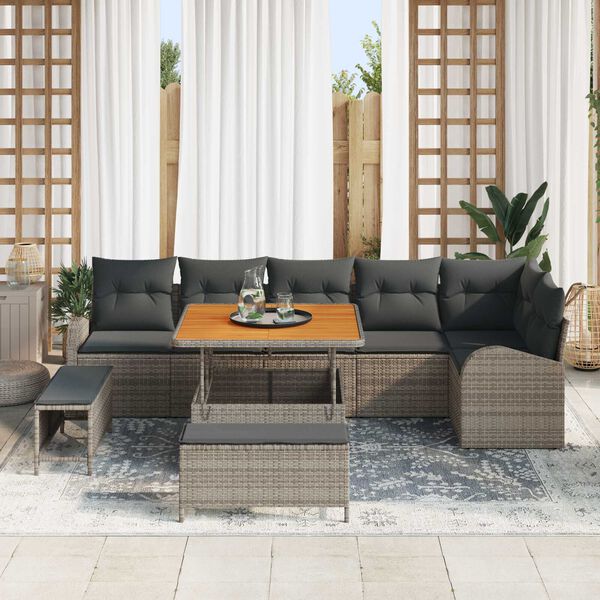 vidaXL Conjunto de Sof&aacute; de Jardim 9 pcs Cinzeto Rattan Sint&eacute;tico