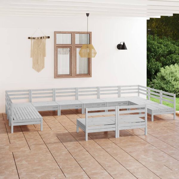 vidaXL 12 pcs conjunto lounge de jardim pinho maci&ccedil;o branco