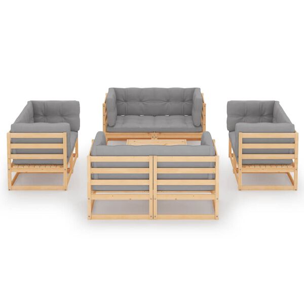 vidaXL 9 pcs conjunto lounge de jardim c/ almofadões pinho maciço