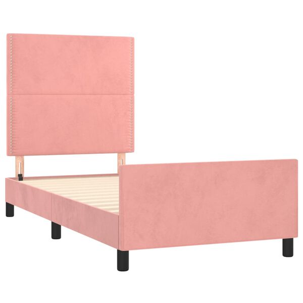 vidaXL Estrutura de cama c/ cabeceira 100x200 cm veludo rosa