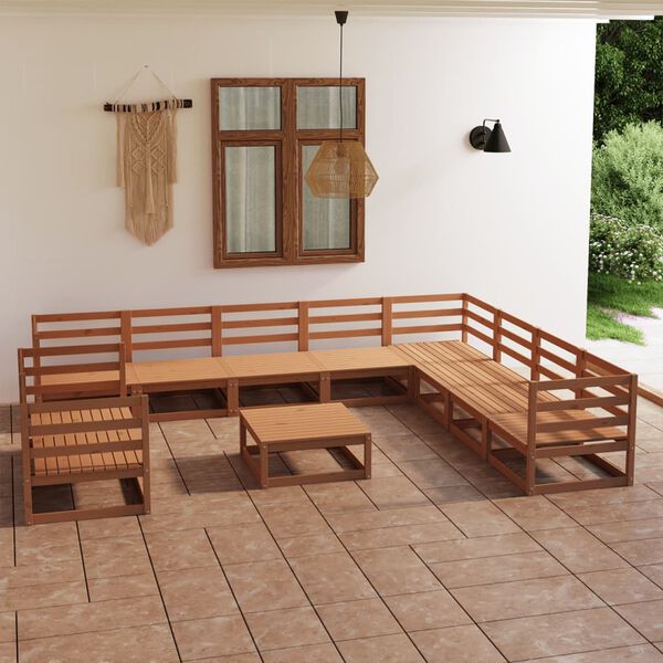 vidaXL 11 pcs conjunto lounge de jardim pinho maci&ccedil;o castanho mel