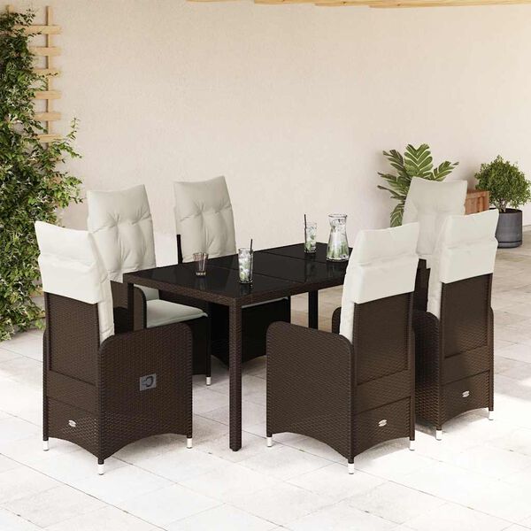 vidaXL 7 pcs conjunto bistr&ocirc; de jardim c/ almofad&otilde;es vime PE castanho