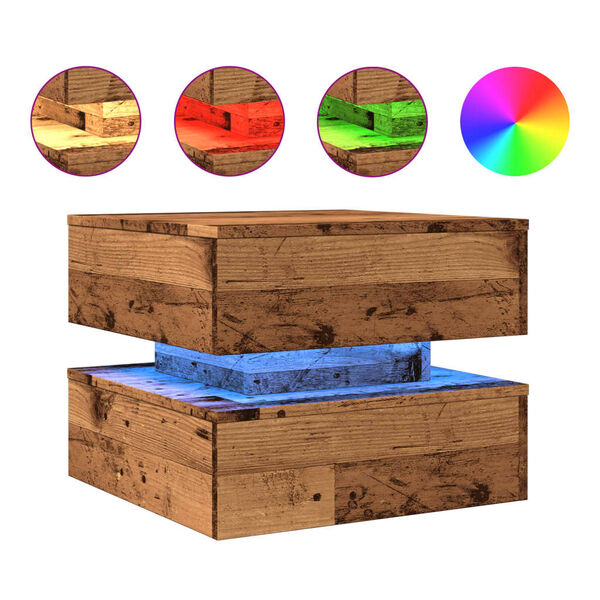 vidaXL Mesa de centro com luzes LED 50x50x40 cm madeira velha