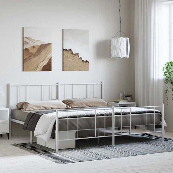 vidaXL Estrutura de cama com cabeceira e p&eacute;s 183x213 cm metal branco