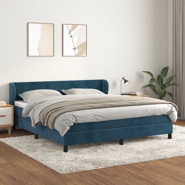 vidaXL Cama com molas/colch&atilde;o 180x200 cm veludo azul-escuro