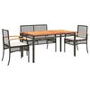 vidaXL 5 pcs conjunto de jantar p/ jardim c/ almofad&otilde;es vime PE preto