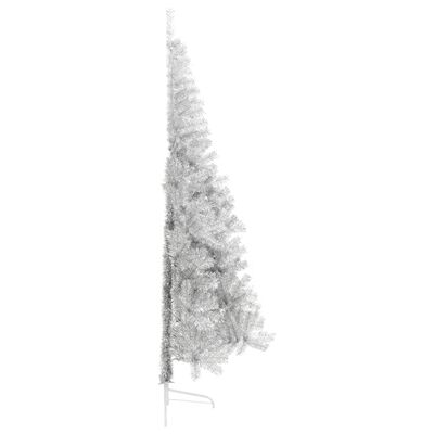 vidaXL Meia árvore de Natal artificial com suporte 210 cm PET prateado