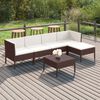 vidaXL 6 pcs conjunto lounge jardim c/ almofadões vime PE castanho
