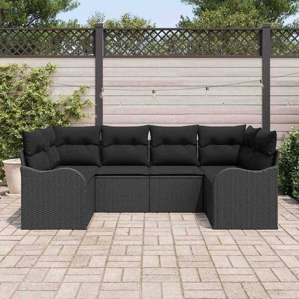 vidaXL Conjunto de Sof&aacute; de Jardim 6 pcs Preto Rattan Sint&eacute;tico