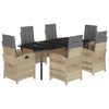 vidaXL 7 pcs conj. jantar jardim c/ almofad&otilde;es vime PE bege misturado
