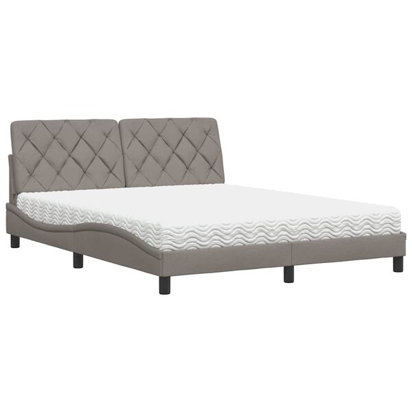 vidaXL Cama com colch&atilde;o 160x200 cm tecido castanho-acinzentado