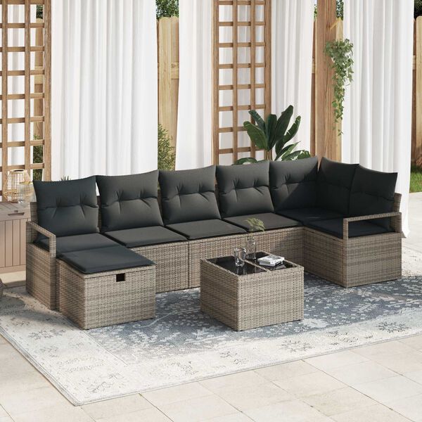 vidaXL Conjunto de Sof&aacute; de Jardim 8 pcs Cinzeto Rattan Sint&eacute;tico