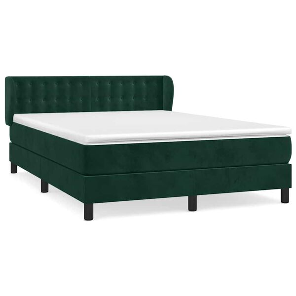 vidaXL Cama com molas/colch&atilde;o 140x190 cm veludo verde-escuro