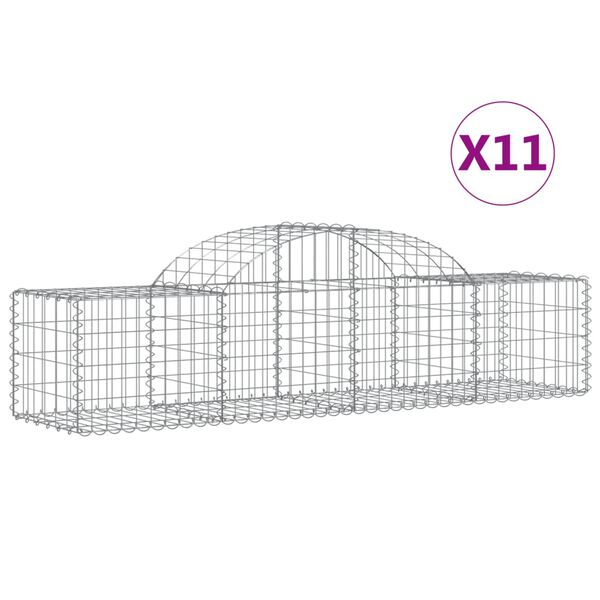 vidaXL Cestos gabi&atilde;o arqueados 11pcs 200x50x40/60 cm ferro galvanizado