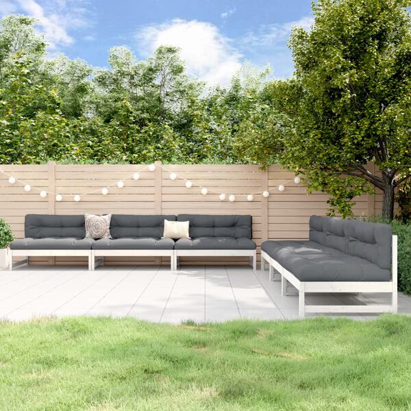 vidaXL 6 pcs conjunto lounge de jardim pinho maci&ccedil;o branco