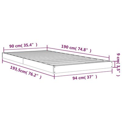 vidaXL Estrutura de cama de solteiro 90x190 cm pinho maciço branco