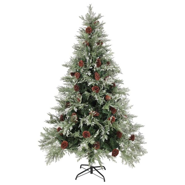 vidaXL Árvore de Natal com pinhas 120 cm PVC e PE verde e branco