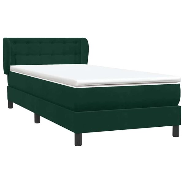 vidaXL Cama com molas/colch&atilde;o 90x220 cm veludo verde-escuro
