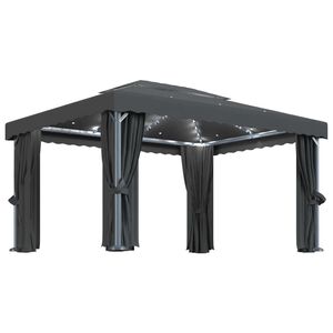 vidaXL Gazebo com cortinas e cord&otilde;es de luzes LED 4x3 m antracite